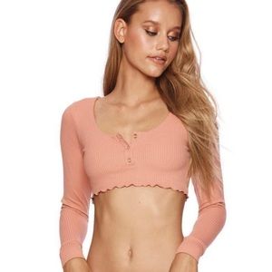 BEACH BUNNY SWIMWEAR ELLA CROP TOP IN WHISKEY ROSE SIZE XL